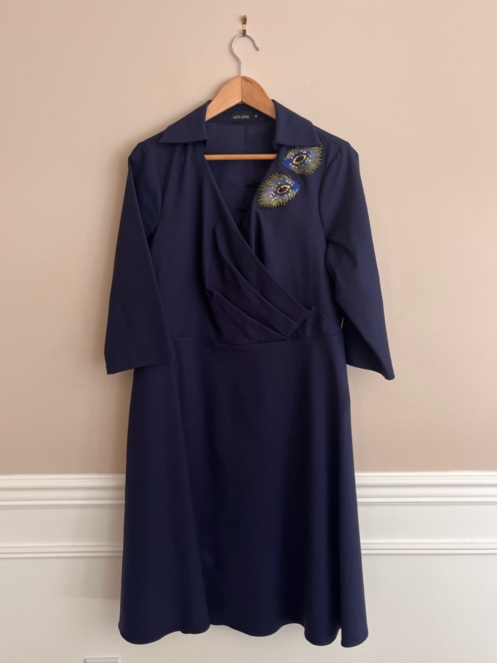 MODCLOTH Liza Luxe Navy Blue Wrap Front Dress size 1X